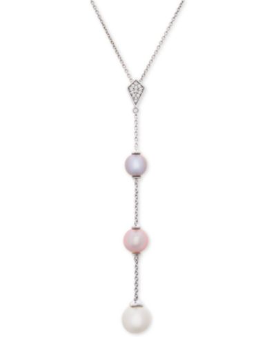 Колье Lariat с натуральным жемчугом и бриллиантами 17" Sterling Silver