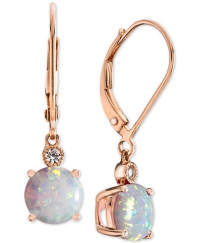 Серьги-подвески с выращенным опалом (1-1/2 ct. t.w.) и белым сапфиром, 14k Rose Gold-Plated Sterling Silver