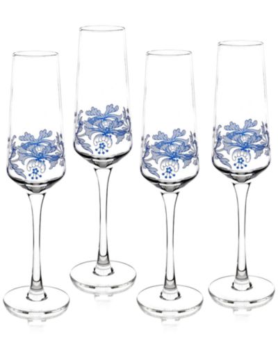 Spode Blue Italian Champagne Flutes, Set of 4