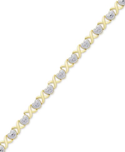 Diamond Accent Heart X Link Bracelet in Silver Plate or Gold Plate or Rose Gold Plate
