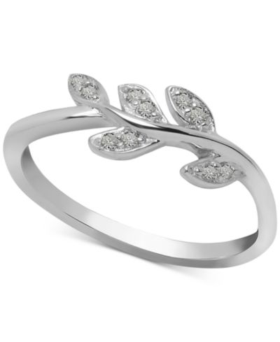 Кольцо с бриллиантовым узором листьев (1/10 ct. t.w.), стерлинговое серебро