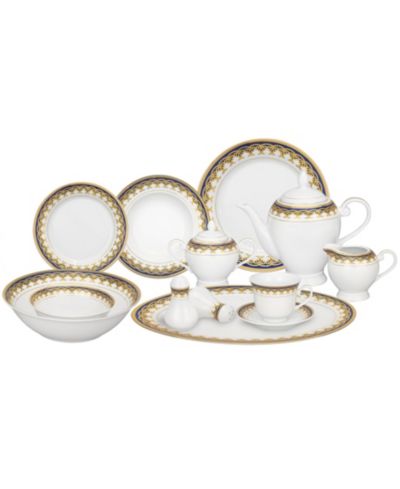Lorren Home Trends Gold & Blue Accent 57 Pc. Dinnerware Set, Service for 8