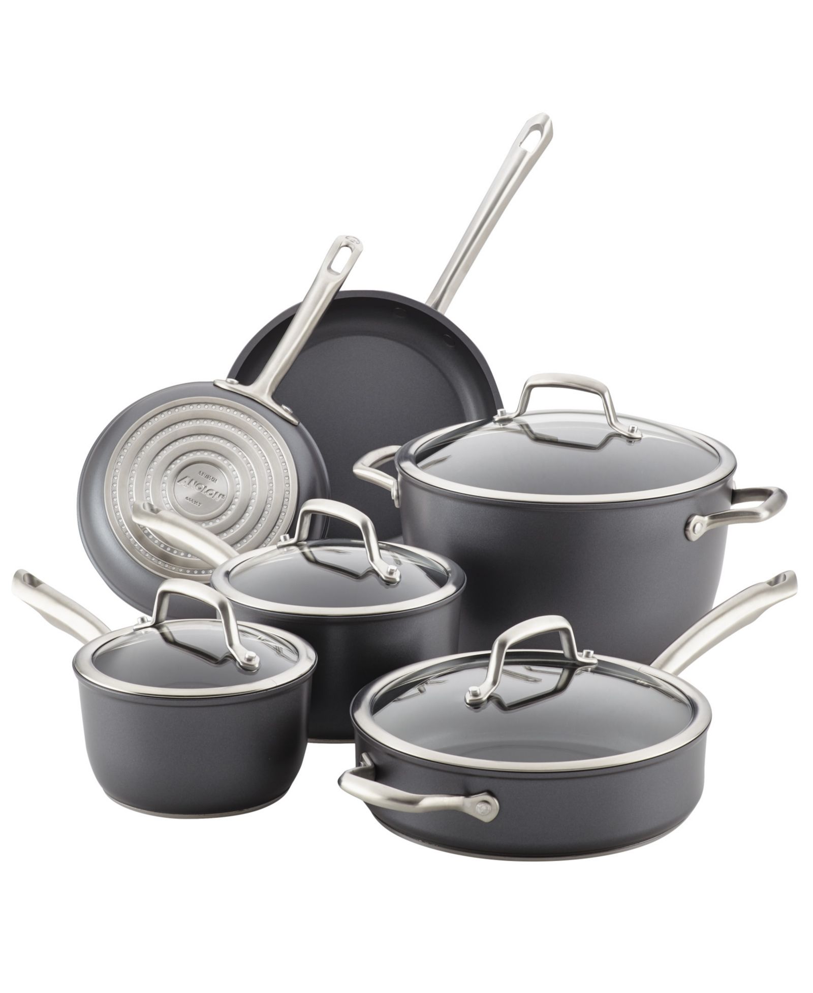 Anolon Accolade Forged Hard-Anodized Nonstick Cookware Set, 10-Piece, Moonstone