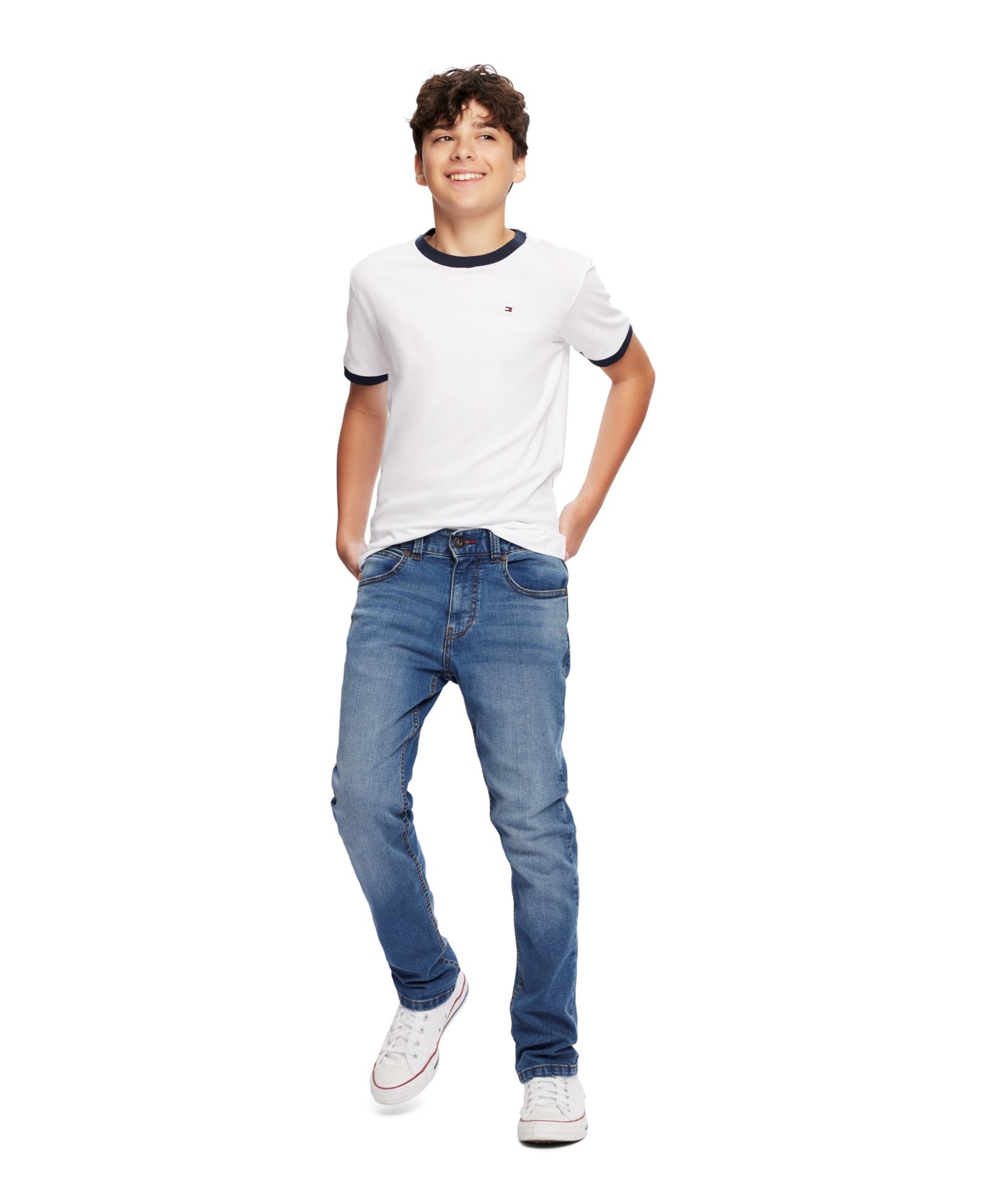 Tommy Hilfiger Boys' 2T-7 Contrast Trim Embroidered Logo Ken T-Shirt