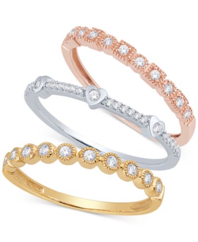 Набор из 3 колец Diamond Stacking (3/8 ct. t.w.) 14k Gold, White Gold & Rose Gold
