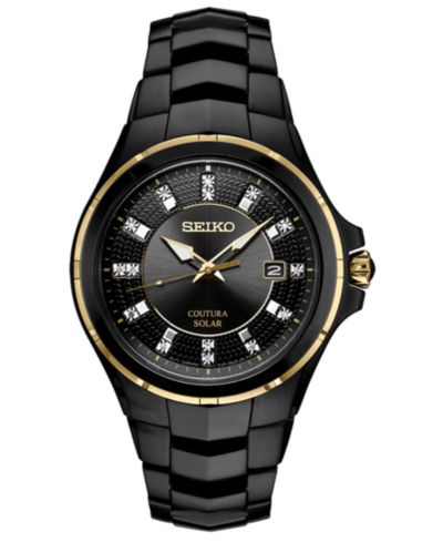 Мужские часы Seiko Coutura Diamond-Accent Black Stainless Steel Bracelet 42.5mm