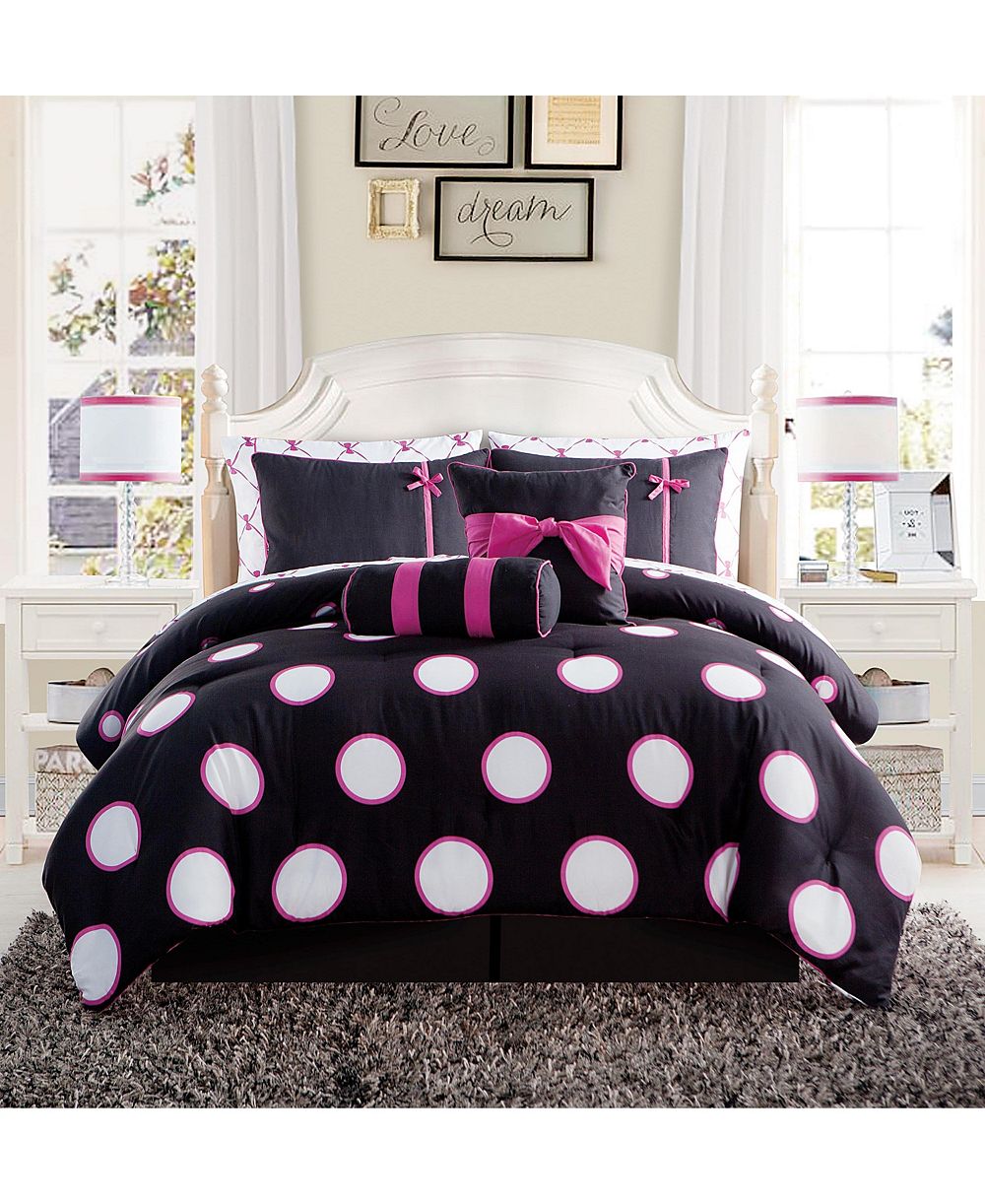 VCNY Home Sophie Polka Dot Bed in a Bag 10 Piece Comforter Set, Full