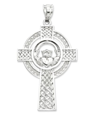 Подвеска-шарм из белого золота 14k Celtic Claddagh Cross