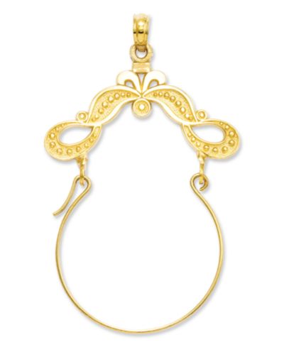 14k Gold Charm Holder, Polished Ribbon Decorated Charm Holder
