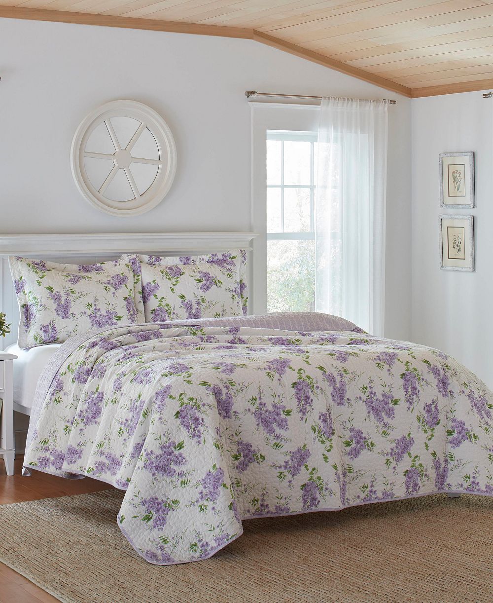 Комплект из 3 предметов: двустороннее одеяло Laura Ashley Keighley, хлопок, размер Full/Queen