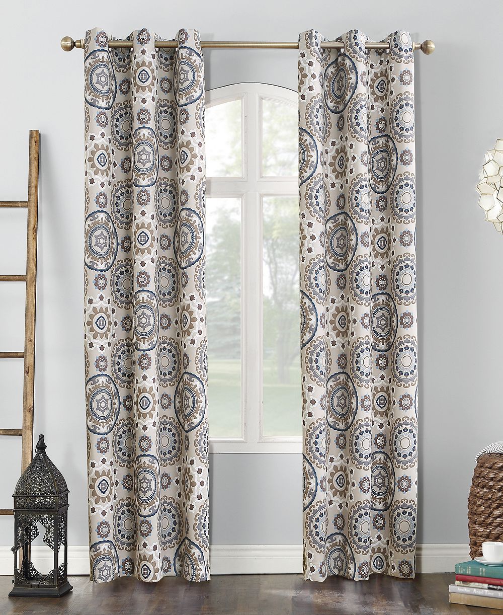 Sun Zero Nepal Global Medallion Print Grommet Curtain Panel