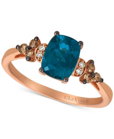 Le Vian® Кольцо с глубоким синим топазом Deep Sea Blue Topaz™ (1-1/2 ct. t.w.) и бриллиантами Vanilla and Chocolate (1/5 ct. t.w.) в золоте 14k Rose Gold