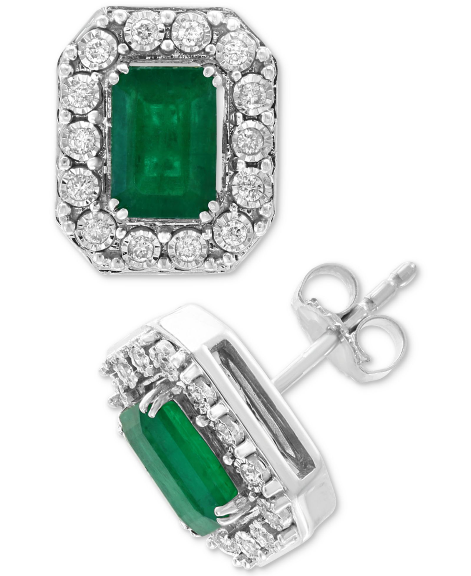 Серьги EFFY® Emerald (1-7/8 ct. t.w.) & Diamond (1/5 ct. t.w.) в 14k White Gold