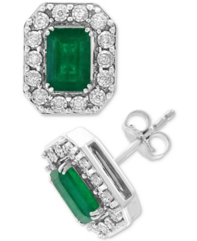 Серьги EFFY® Emerald (1-7/8 ct. t.w.) & Diamond (1/5 ct. t.w.) в 14k White Gold