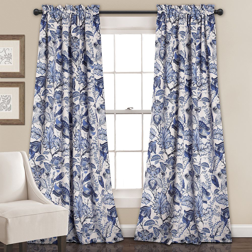 Lush Decor Cynthia Jacobean Room Darkening Window Curtain Panels Pair 52"W x 84"L+2"Floral Curtains for Living Room - Long Bedroom Curtains
