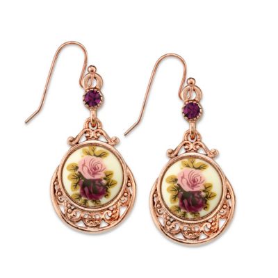 Серьги-подвески 2028 Rose Gold Tone Purple Crystal Flower Drop