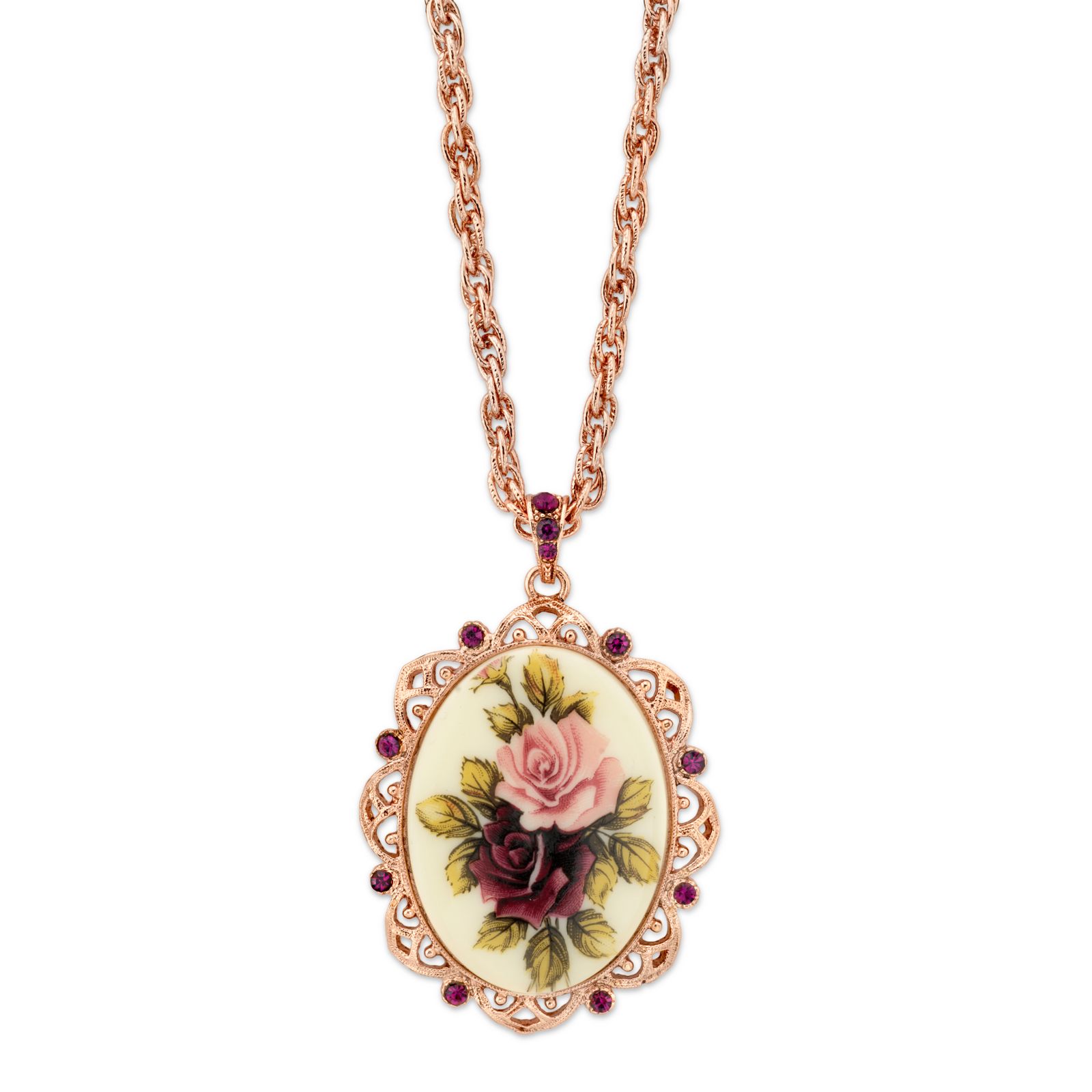 Подвеска-кулон 2028 Rose Gold-Tone Purple Crystal Flower Oval Pendant Necklace 28"