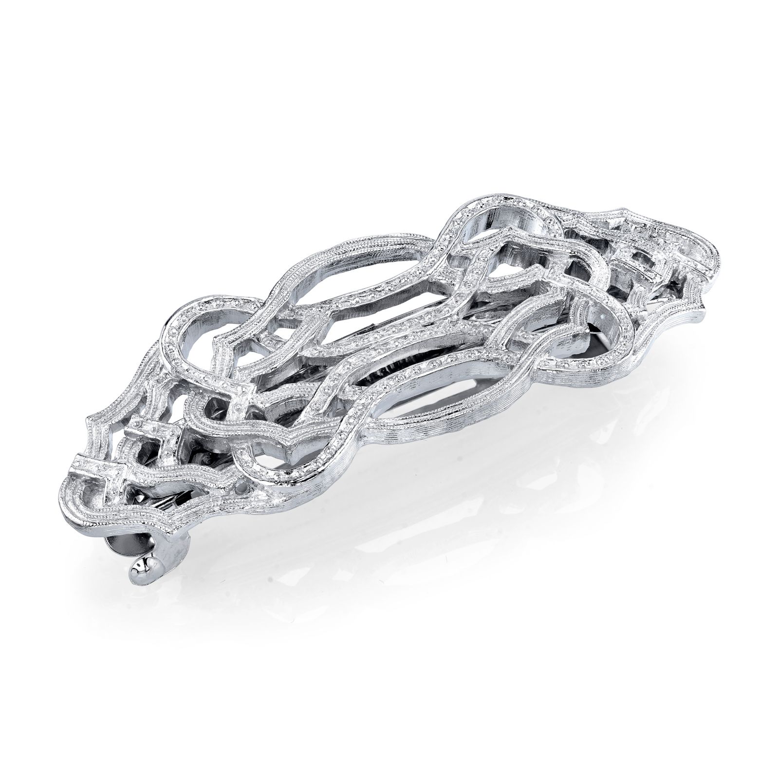 2028 Silver-Tone Hair Barrette with Scroll Design