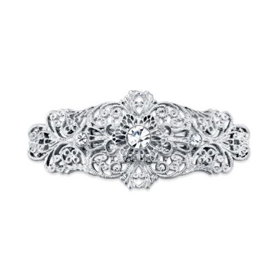 Заколка для волос 2028 Silver-Tone Crystal Filigree Bar