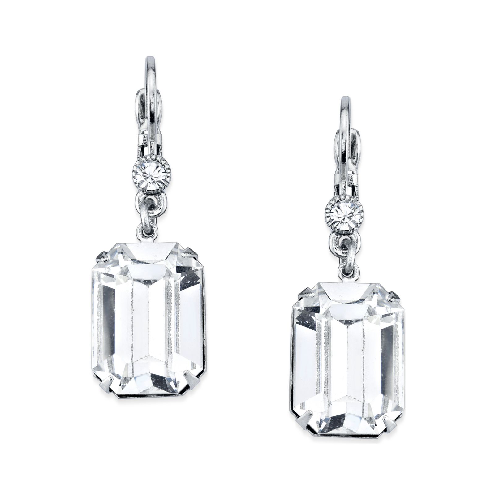Серьги-подвески 2028 Silver-Tone Genuine Crystal Square Drop