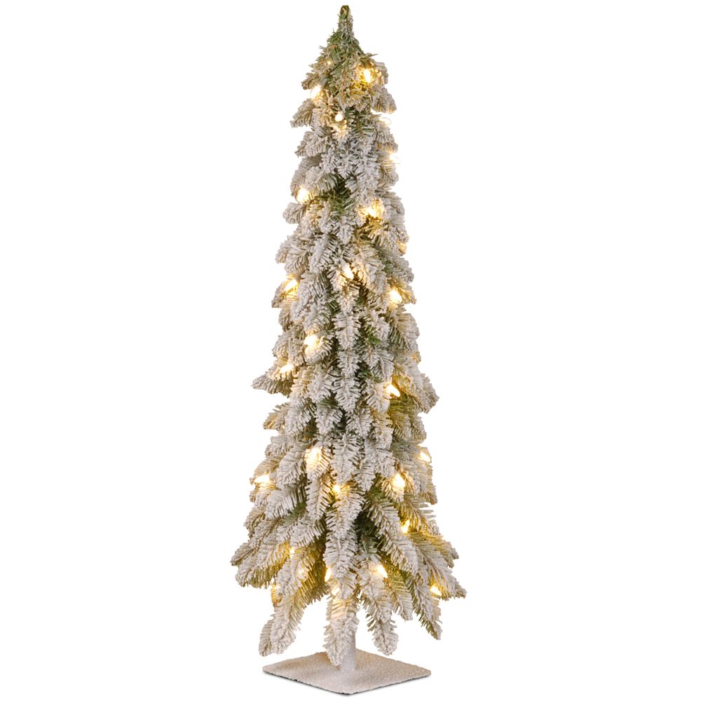 National Tree Company 24" Snowy Downswept Forestree with Metal Plate and 50 Clear Lights