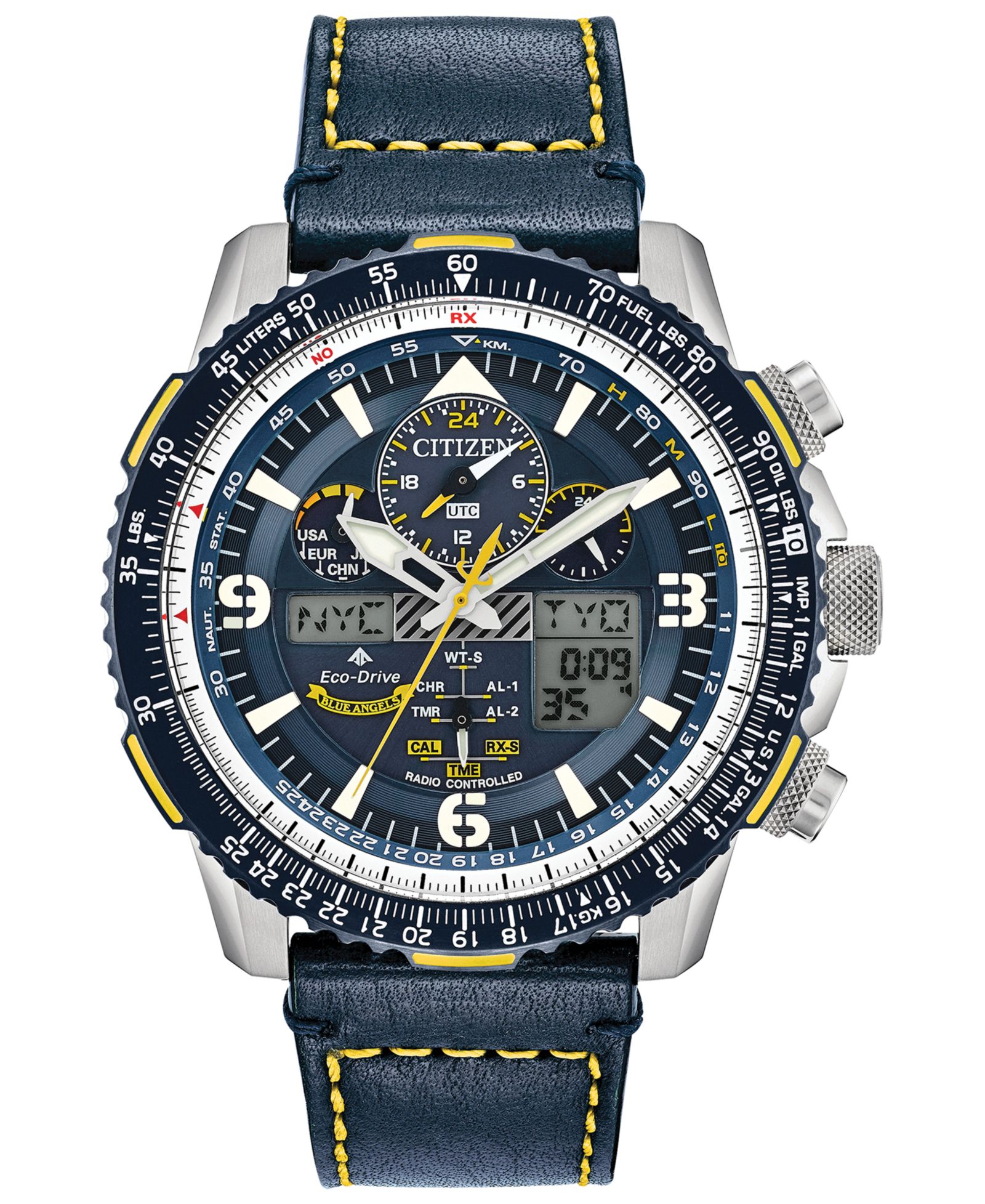 Часы Citizen Eco-Drive Men's Analog-Digital Chronograph Promaster Blue Angels Skyhawk A-T Blue Leather Strap 46mm