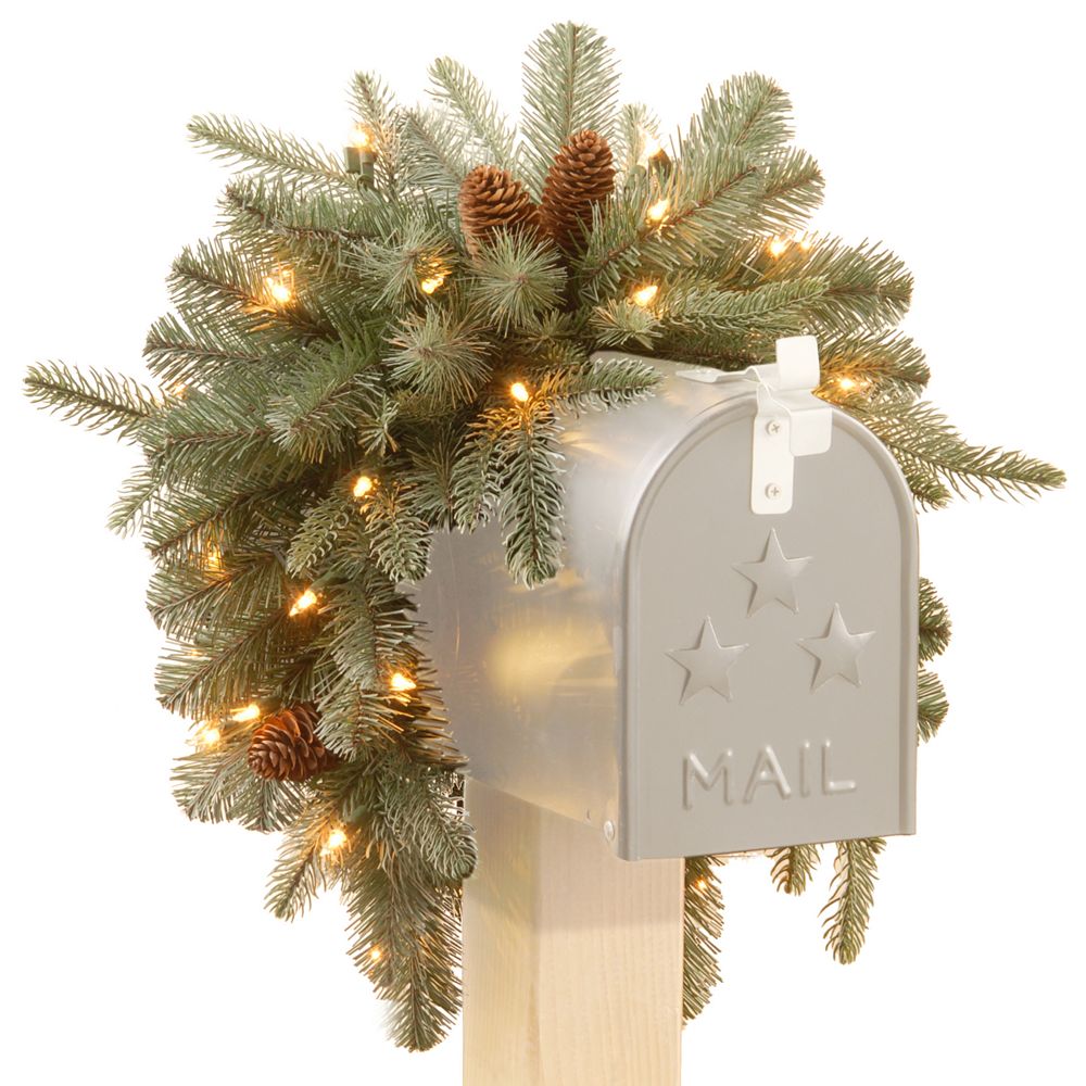 Декоративное украшение на почтовый ящик National Tree Company 36" Frosted Arctic Spruce с LED