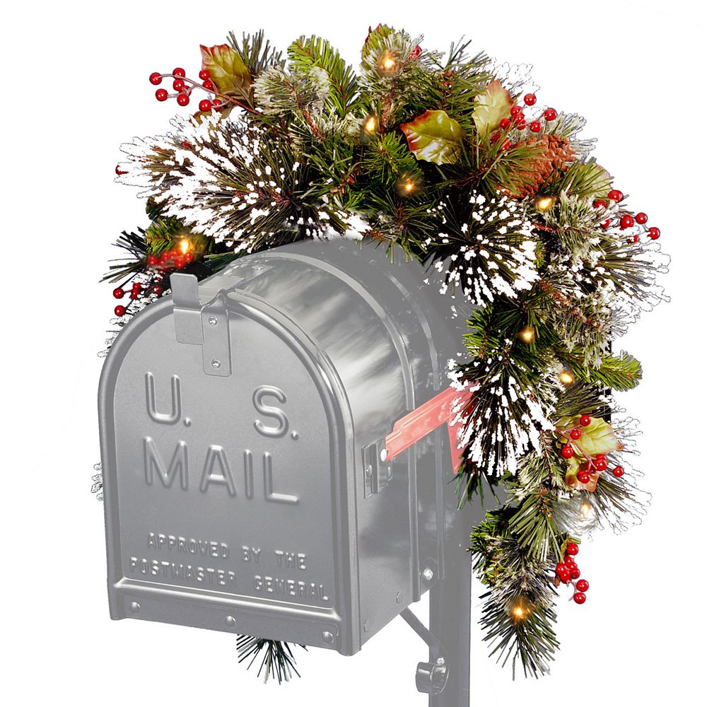 Декоративная ветка National Tree Company Wintry Pine R Mailbox Swag с LED Lights