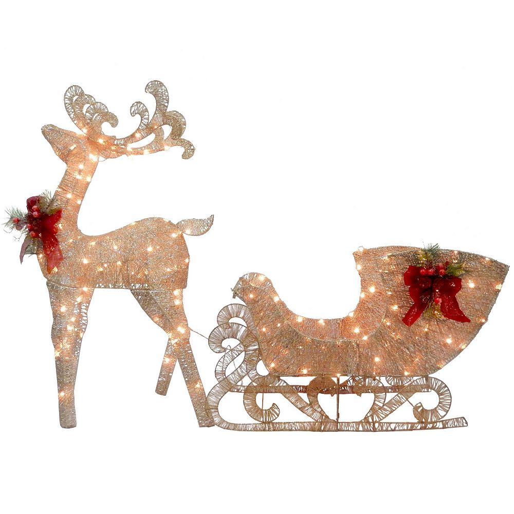 Декоративная фигурка National Tree Company Reindeer and Santa’s Sleigh с LED Lights