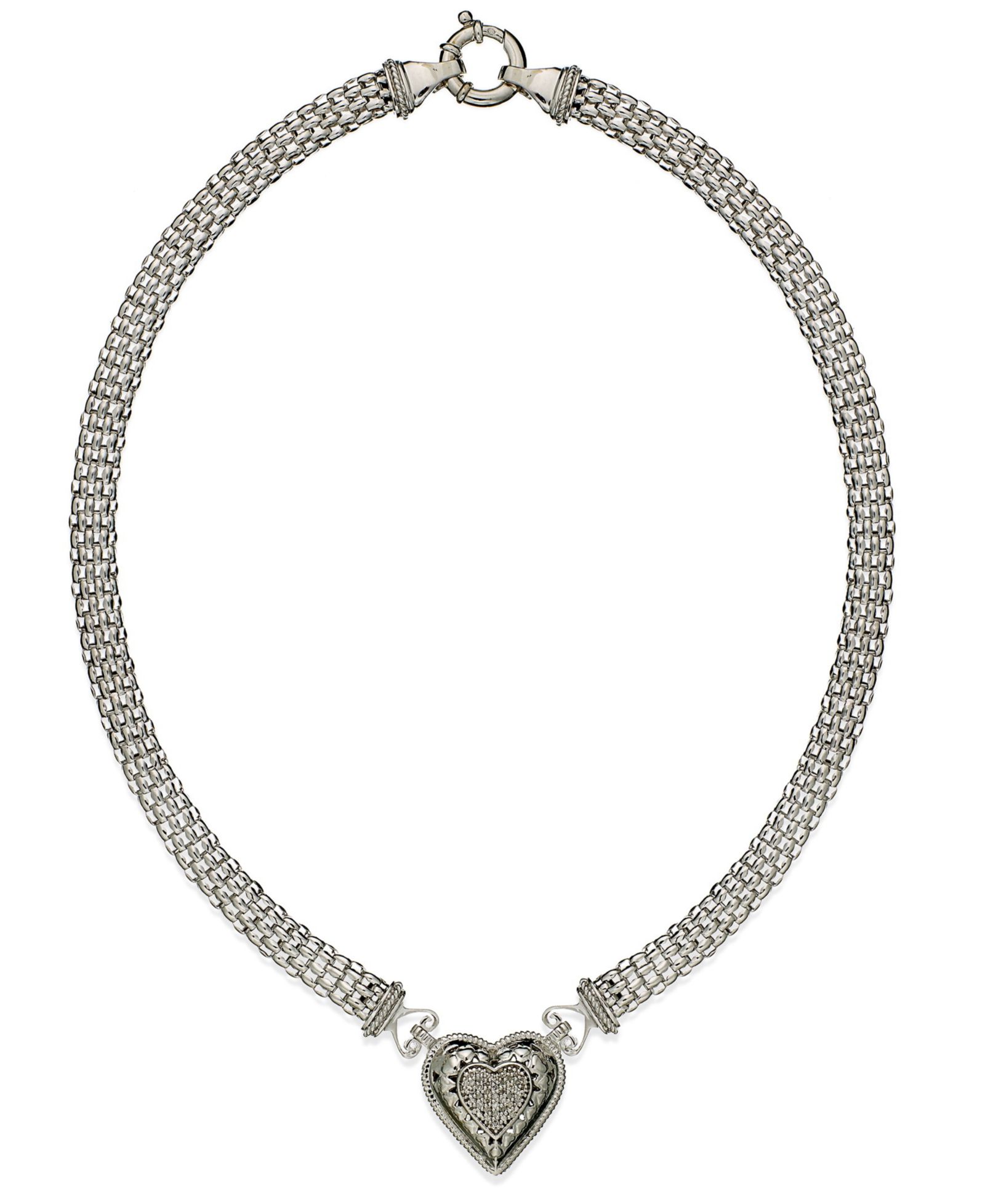 Macy's кулон-сердце из сетки с бриллиантами (1/4 ct. t.w.) в стерлинговом серебре