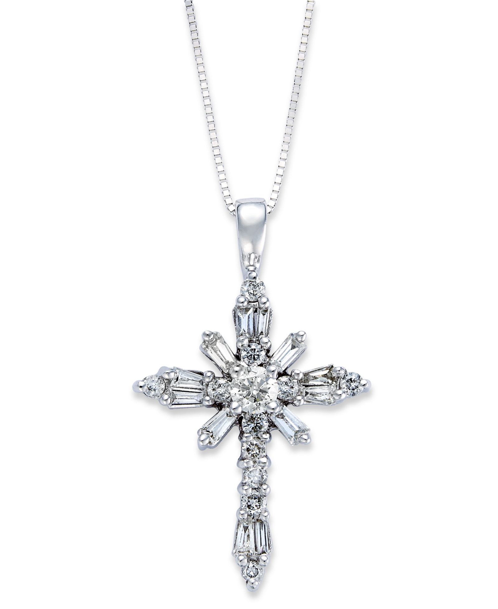 Подвеска-кулон Diamond Baguette Cross в белом золоте 14k (1/2 ct. t.w.)