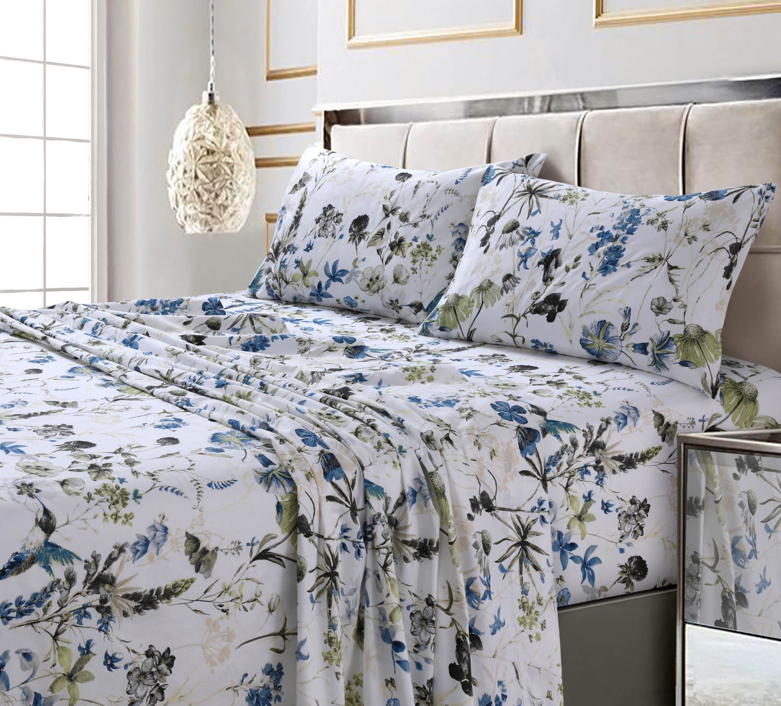 Amalfi Printed 300 TC Cotton Sateen Extra Deep Pocket King Sheet Set