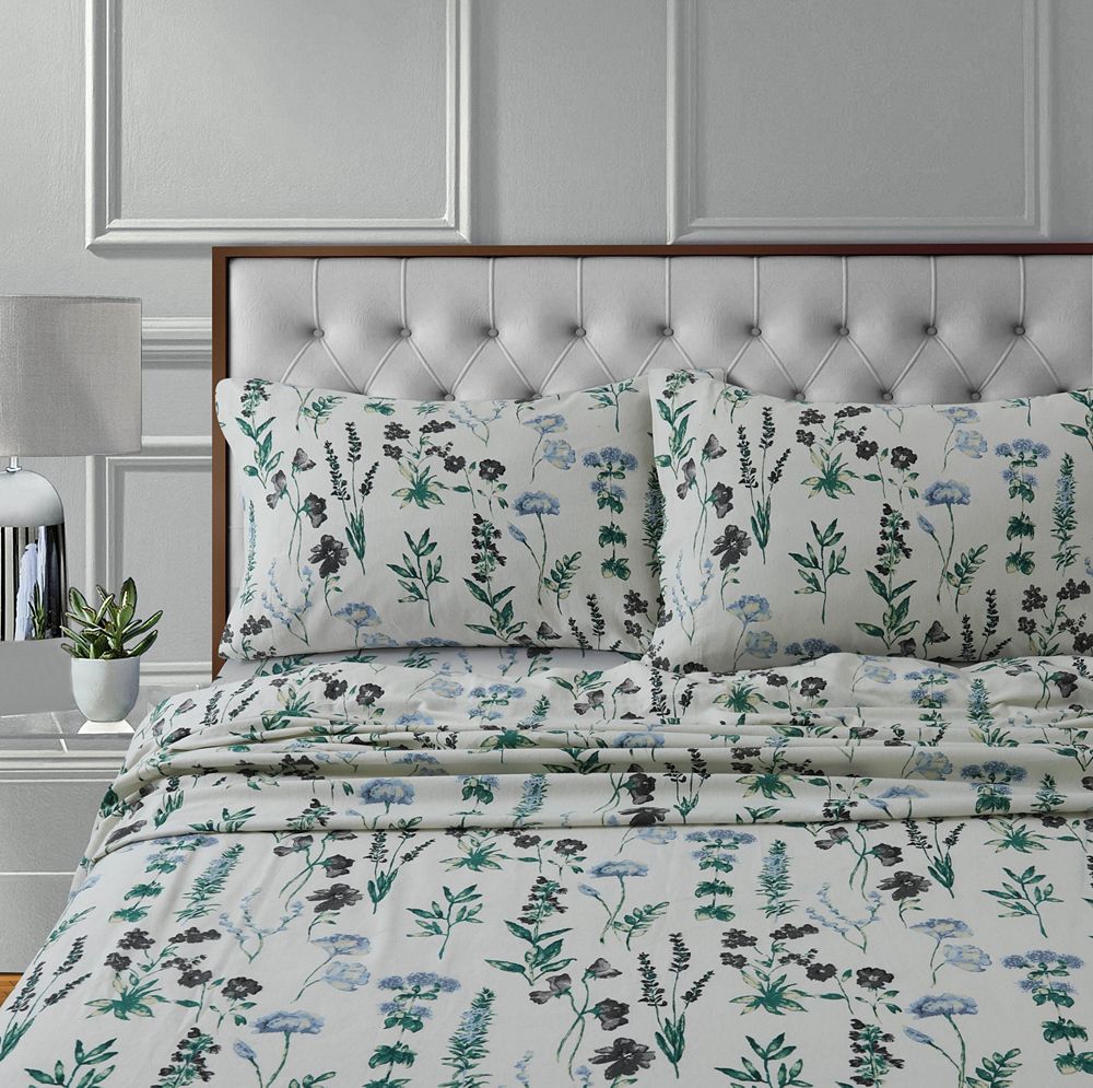 Tribeca Living Fleur Cotton Flannel Printed Extra Deep Pocket Sheet Set, Full