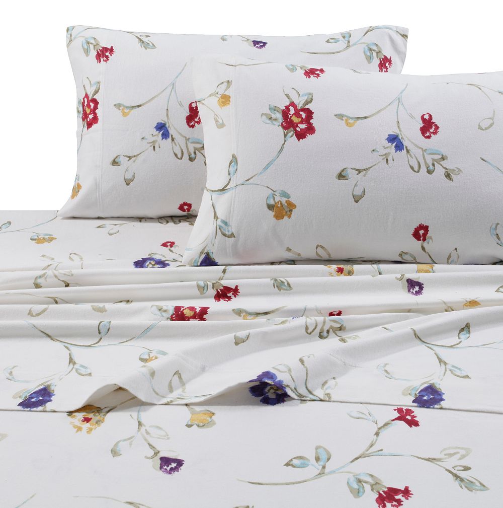 Tribeca Living Floral Garden Extra Deep Pocket Flannel Sheet Set, Full