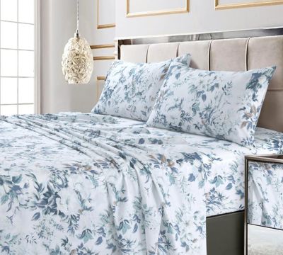 Tribeca Living Vernazza Printed 300 Thread Count Cotton Sateen Extra Deep Pocket Sheet Set, Twin XL