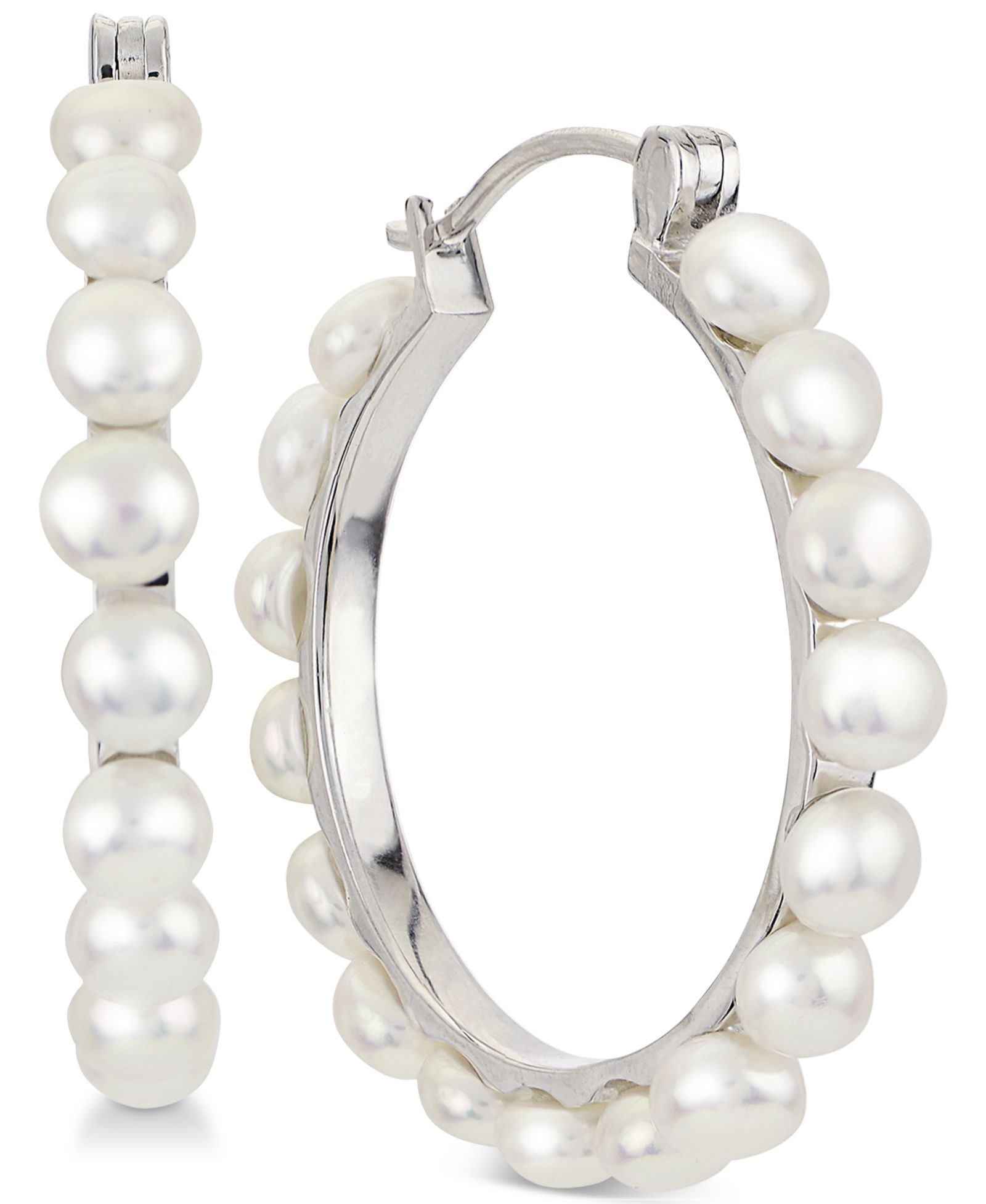 Macy's серьги-кольца с культивированным пресноводным жемчугом (4mm) из стерлингового серебра