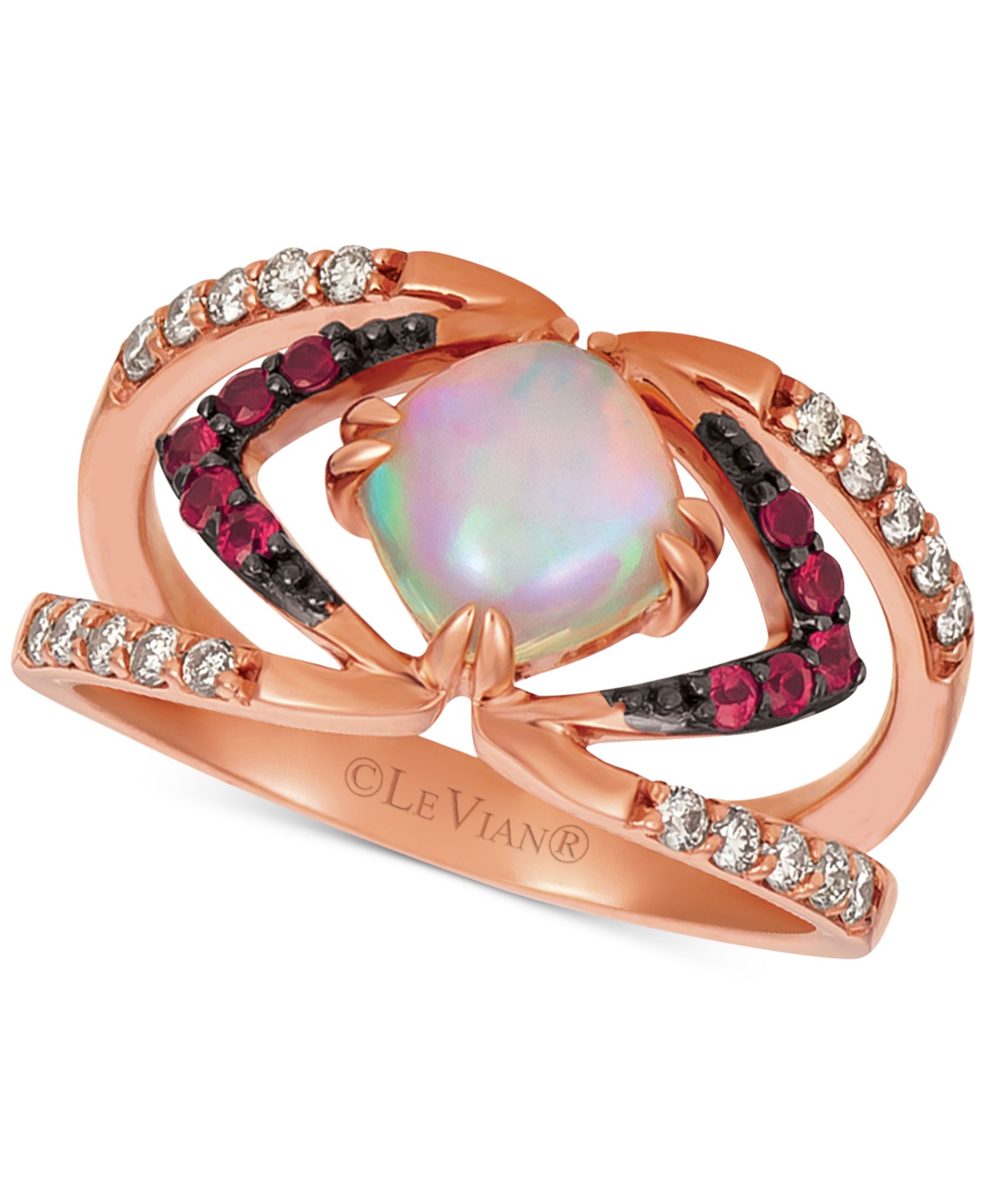 Кольца Le Vian Neopolitan Opal, Passion Ruby и Nude Diamonds в 14k Rose Gold