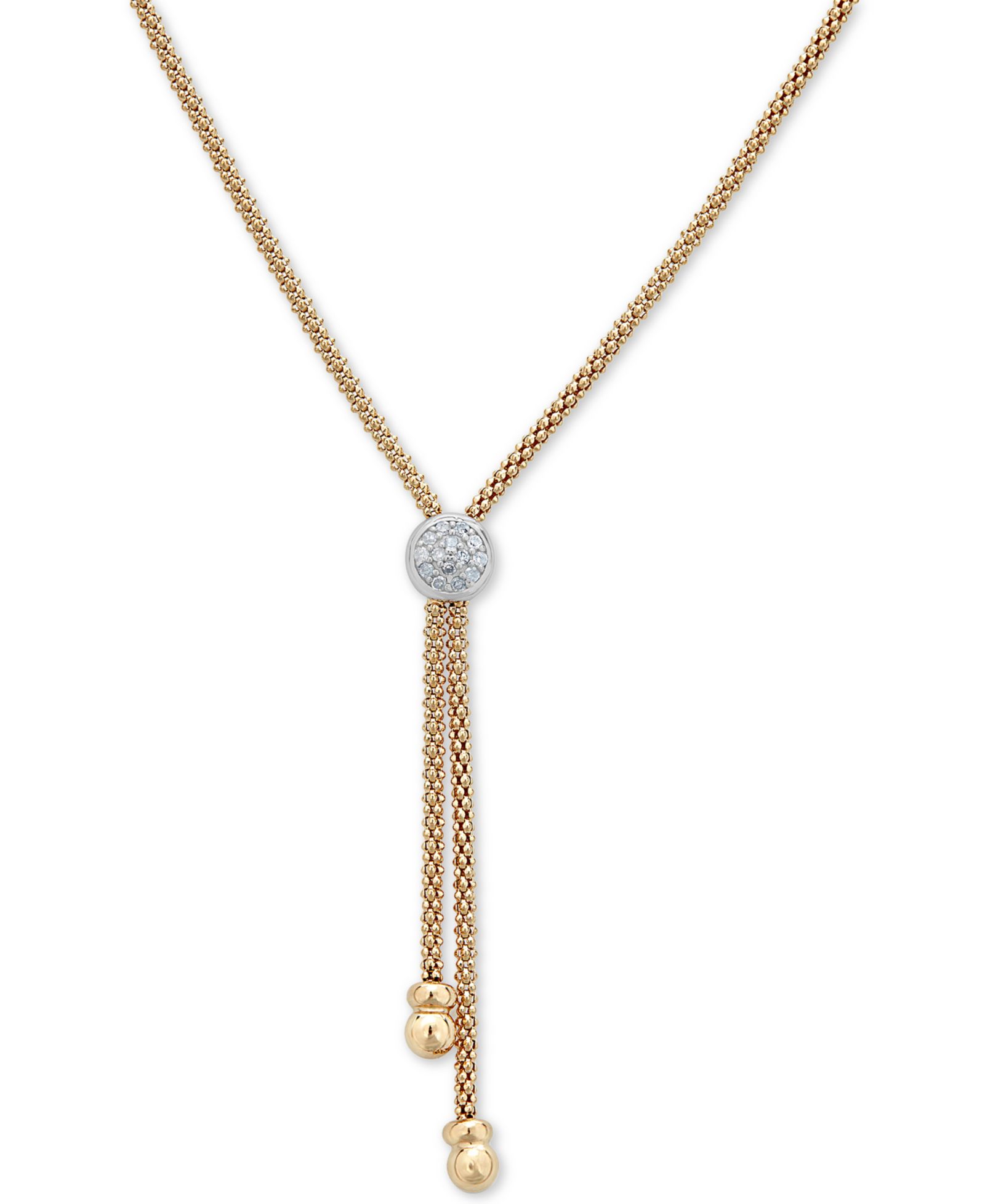 Diamond Two-Tone Lariat Necklace (1/8 ct. t.w.) в 14k Gold-Plated Sterling Silver, 20" + 3" extender