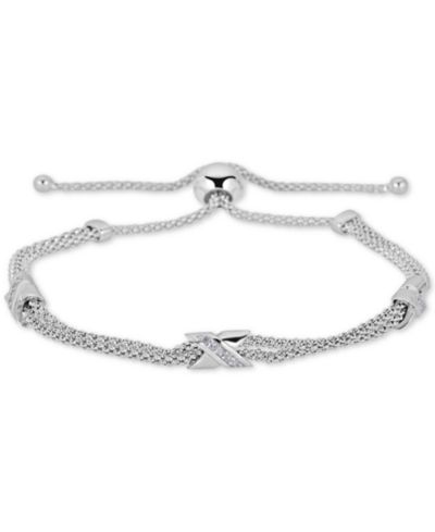 Macy's Браслет Diamond X Bolo из стерлингового серебра (1/8 ct. t.w.)