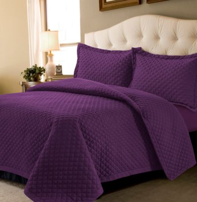 Tribeca Living Brisbane Microfiber Solid Oversized Quilt Set, Twin