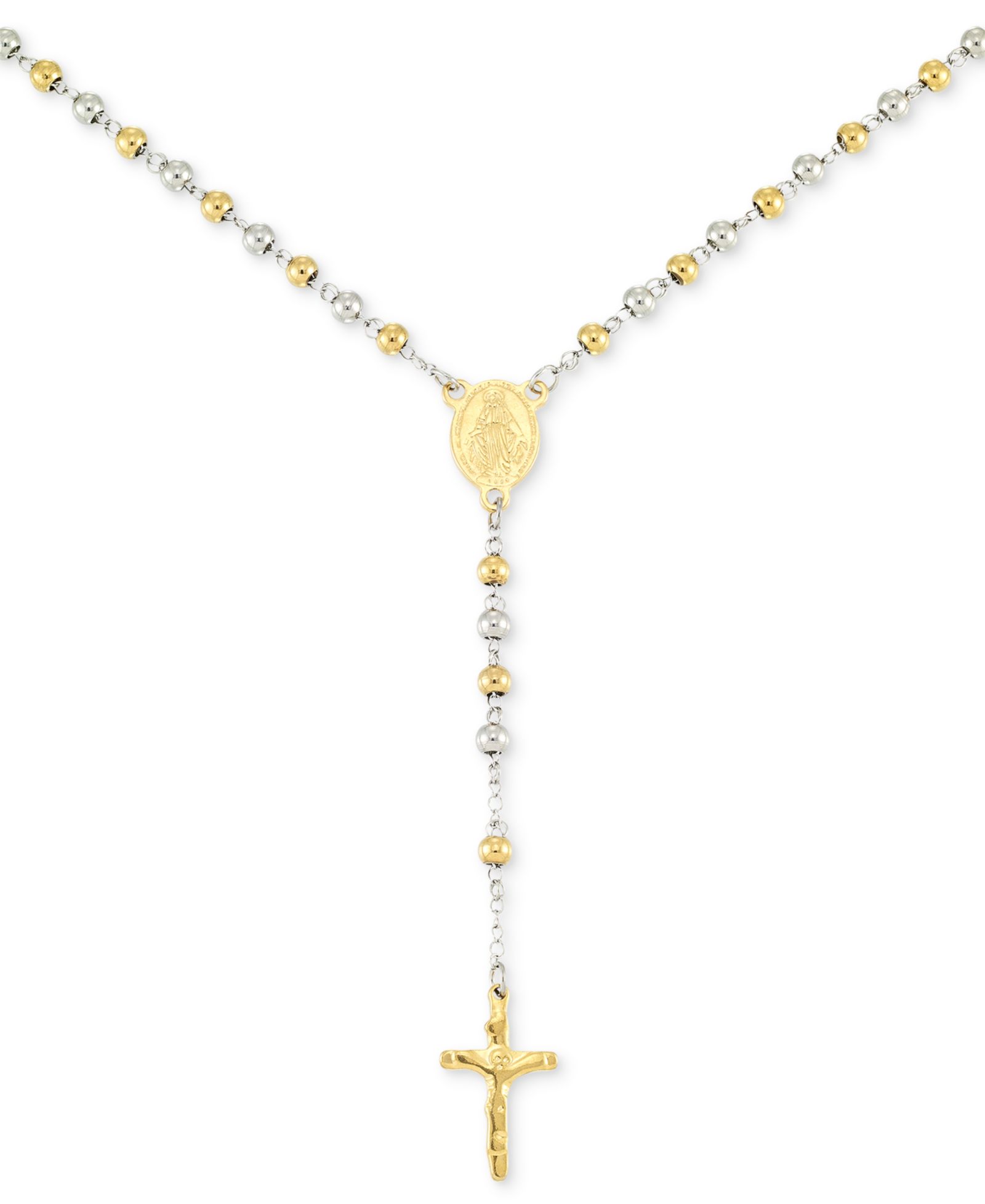 Ожерелье-лариат LEGACY for MEN by Simone I. Smith Beaded Cross, Stainless Steel & Yellow Ion-Plate, 24"