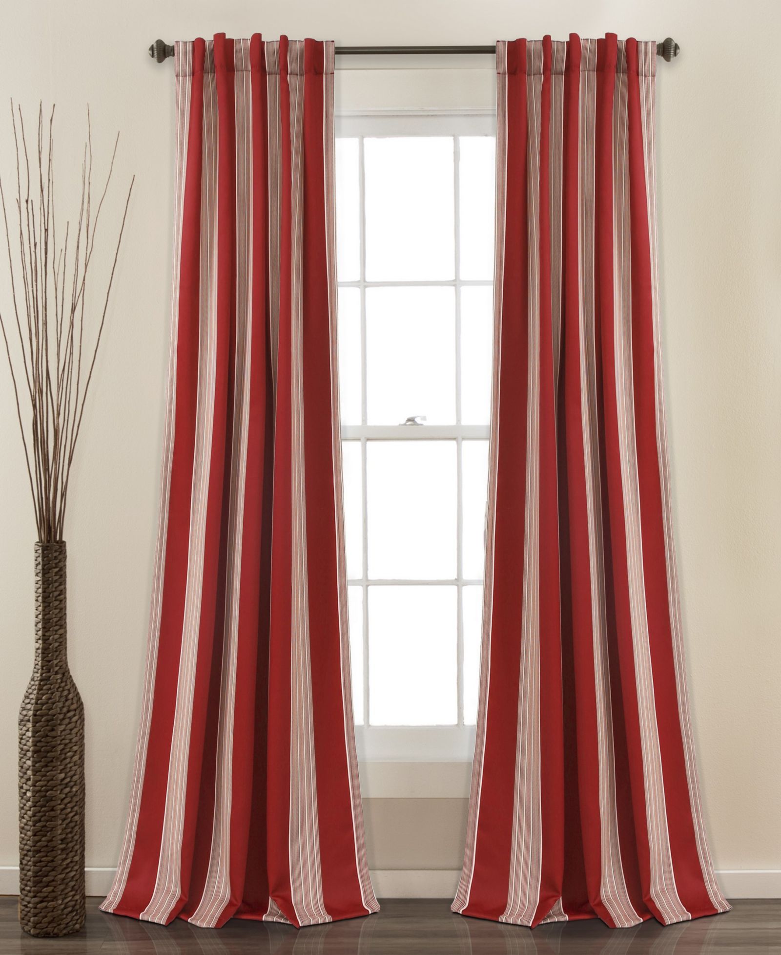 Lush Decor Julia Stripe Light Filtering Window Curtain Panels Pair 52"W x 84"L Red - Striped Curtains for Bedroom - Living Room Curtains