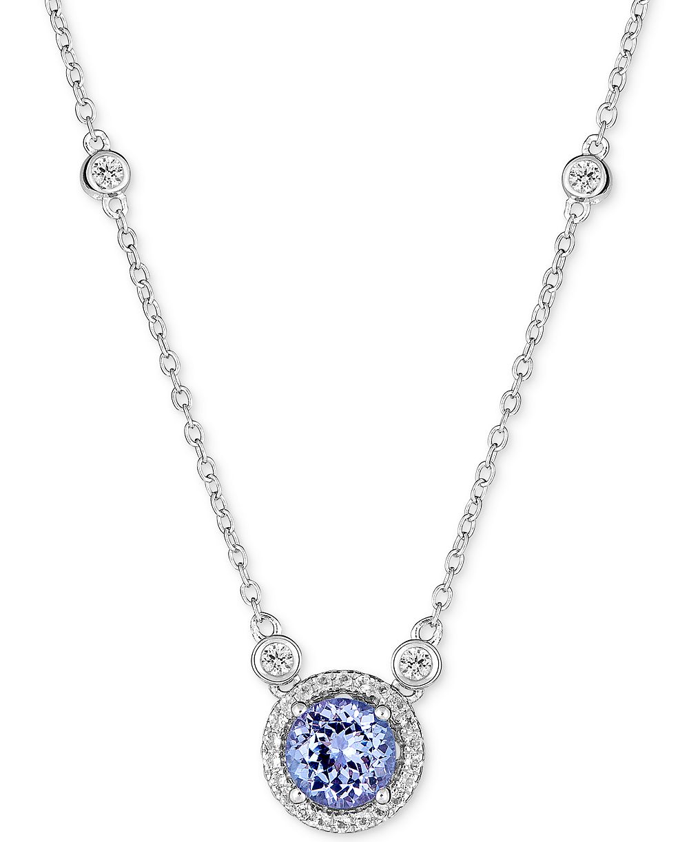 Sapphire (1 ct. t.w.) and White Topaz (1/2 ct. t.w.) 18" Pendant Necklace in Sterling Silver (Also Available In Tanzanite & Emerald)