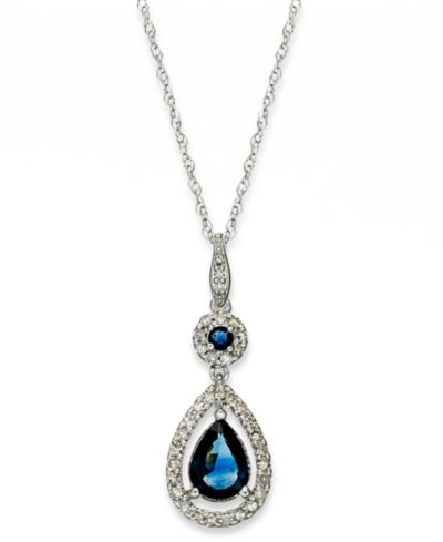Sapphire (1-1/3 ct. t.w.) and Diamond (1/4 ct. t.w.) Drop Pendant Necklace Set in 14k White Gold (Also Available in Emerald)