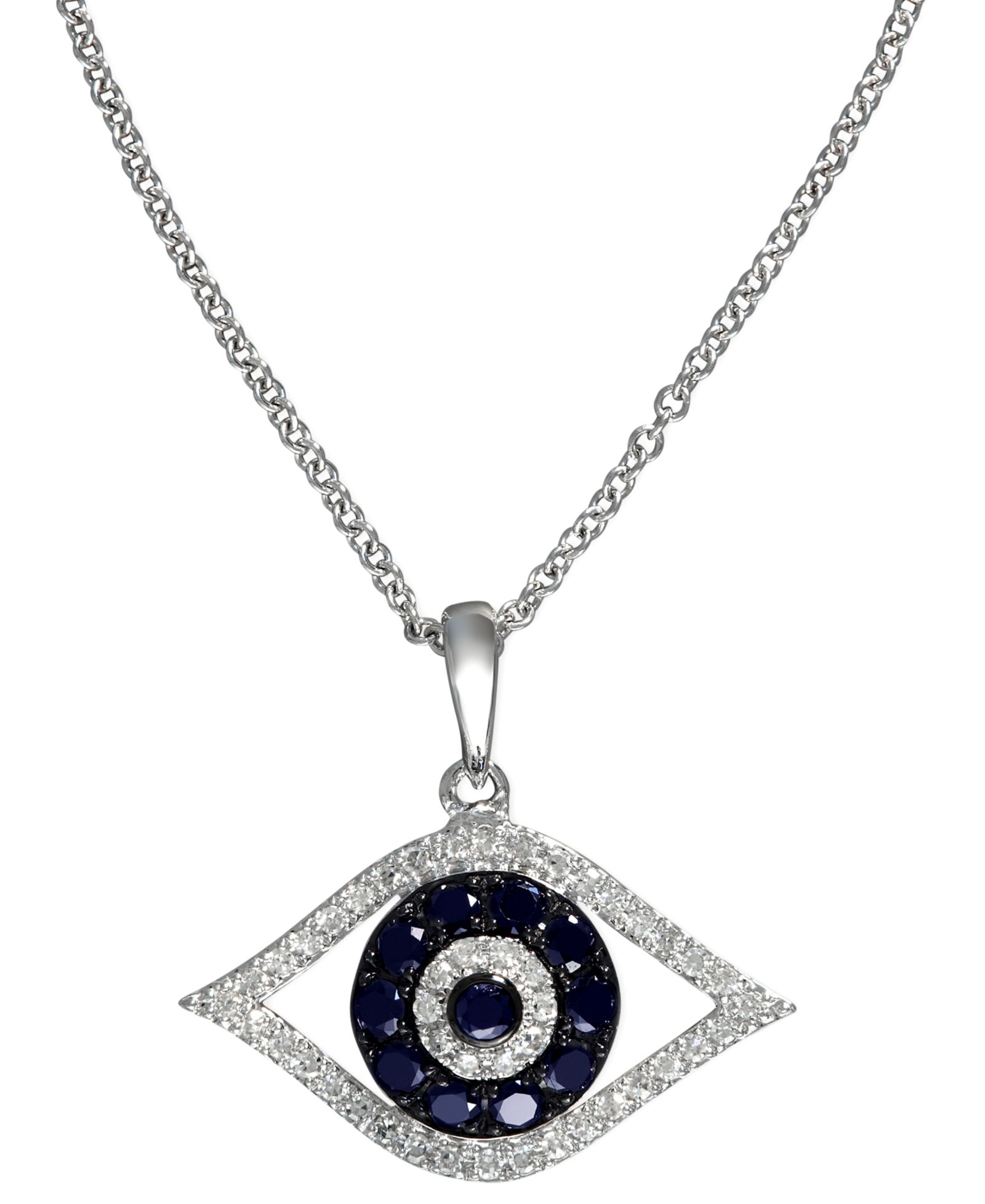 EFFY® Sapphire (1/4 ct. t.w.) and Black and White Diamond (1/8 ct. t.w.) Evil Eye Pendant в 14k Gold