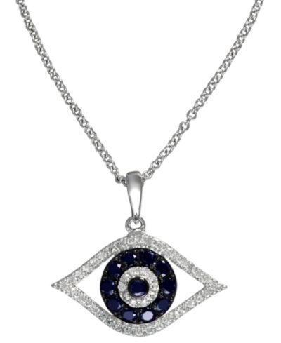 EFFY® Sapphire (1/4 ct. t.w.) and Black and White Diamond (1/8 ct. t.w.) Evil Eye Pendant in 14k Gold