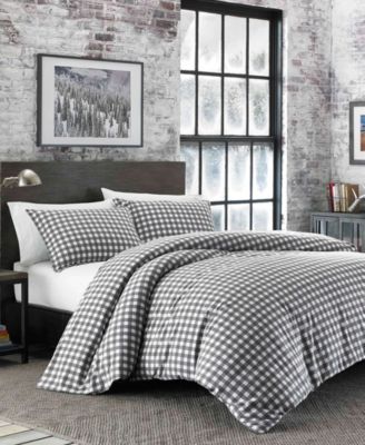 Eddie Bauer Preston Grey Cotton Flannel 3 Piece Duvet Cover Set, King