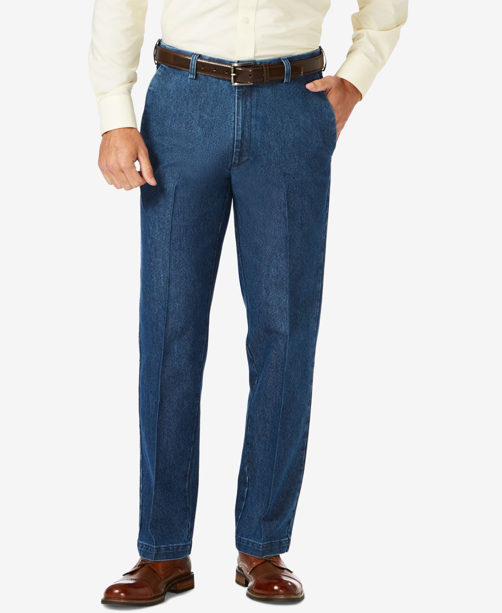 Haggar Men's Stretch Denim Classic-Fit Flat Front Pants