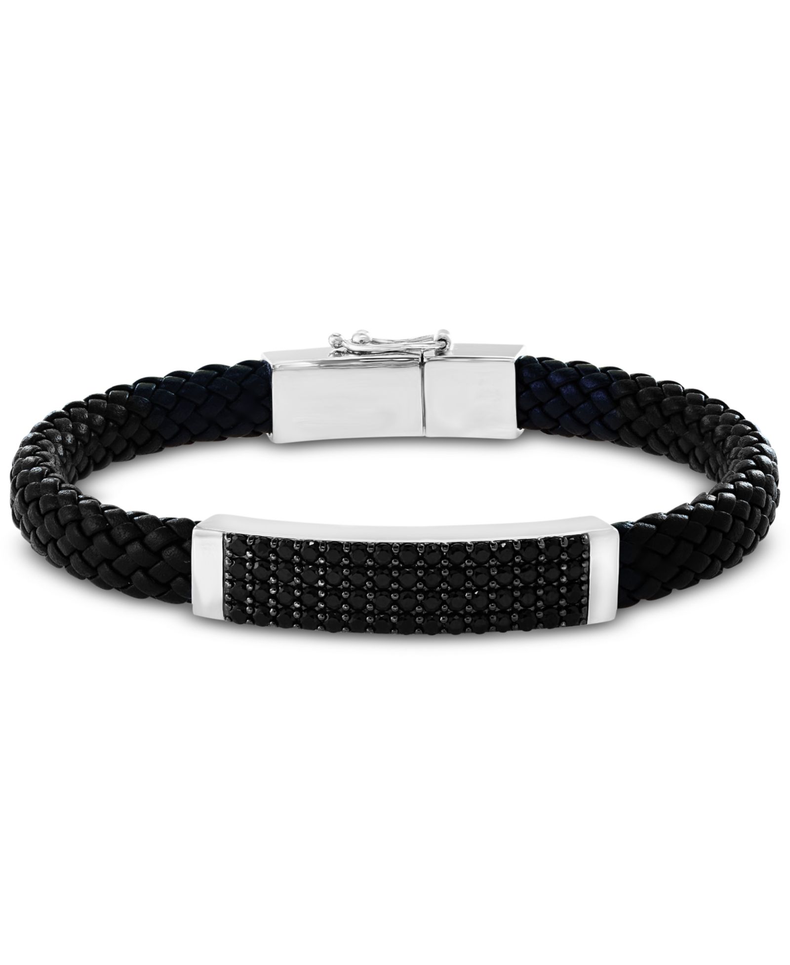 EFFY® Мужской Black Spinel Braided Leather Bracelet in Sterling Silver