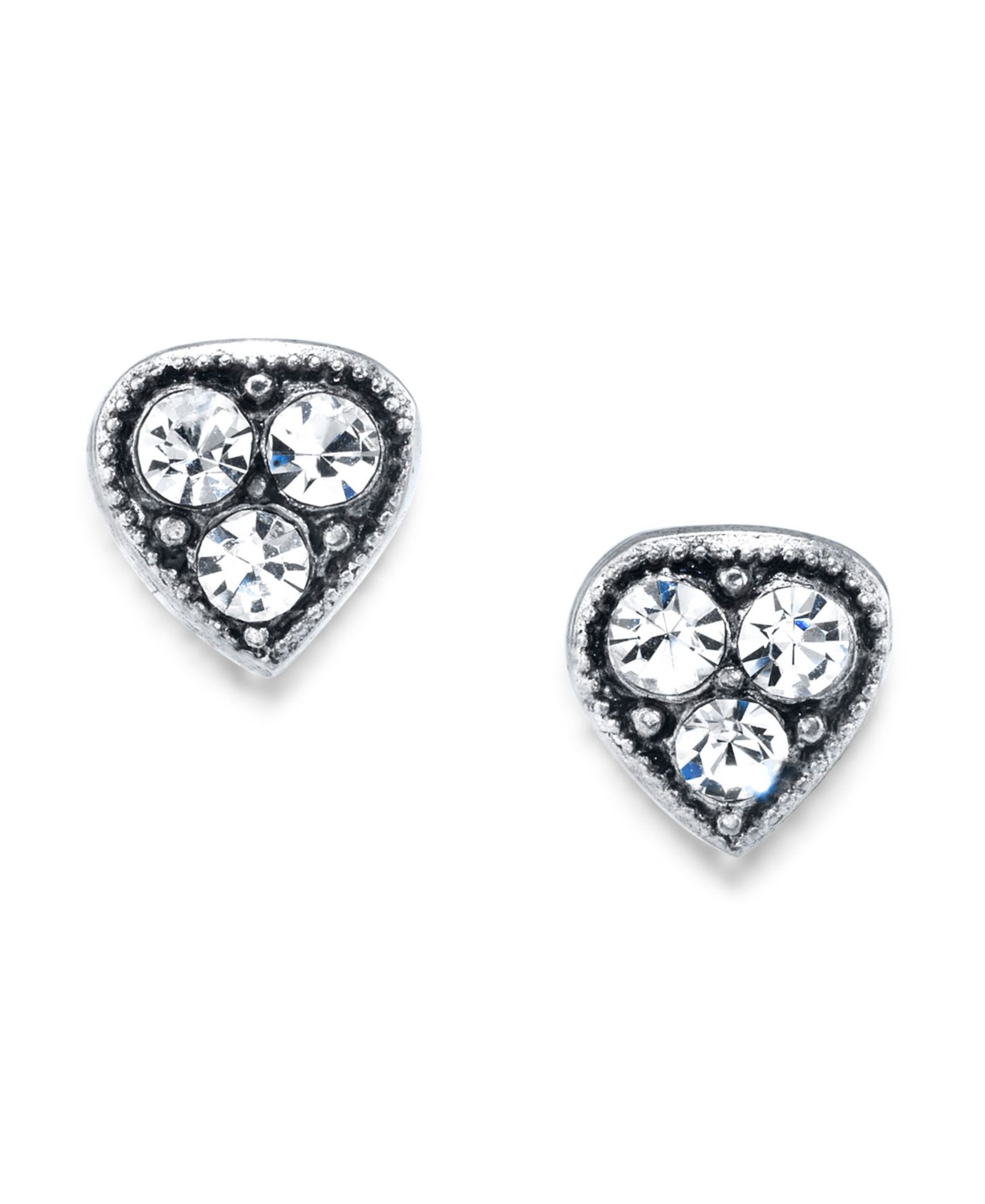 2028 Silver Tone Crystal Heart Stud Earrings